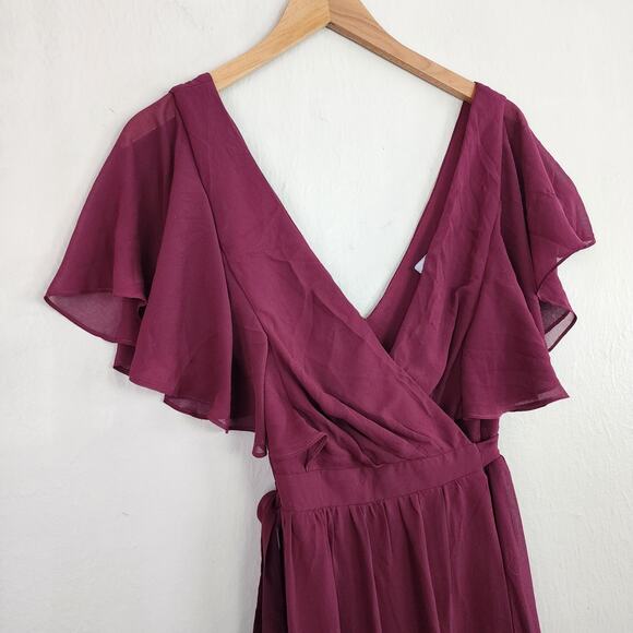 NEW Lulus Convincing Grace Burgundy Flutter Sleeve Wrap Maxi Dress - Picture 8 of 13